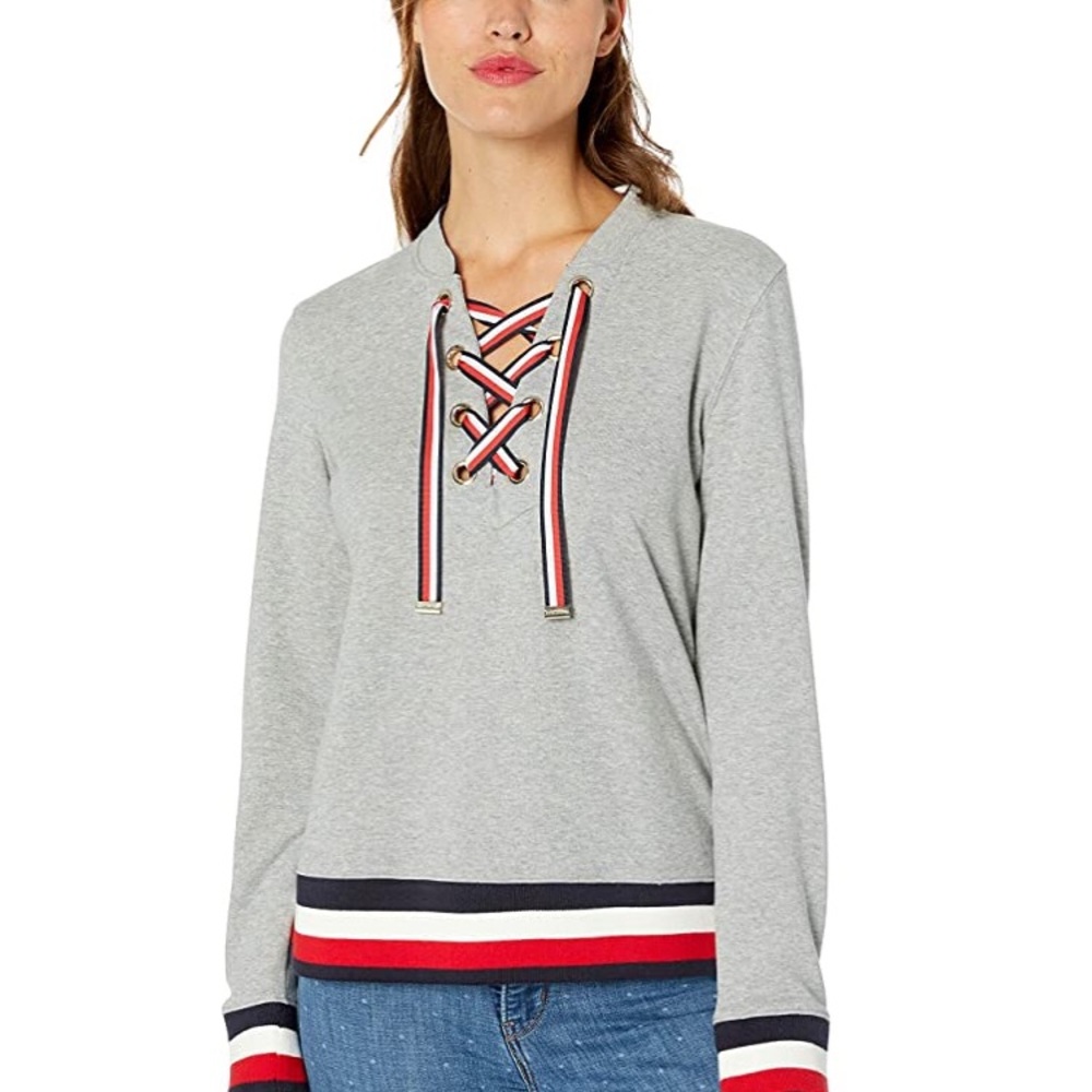 Tommy Hilfiger lace-up Contrast cuff sweatshirt